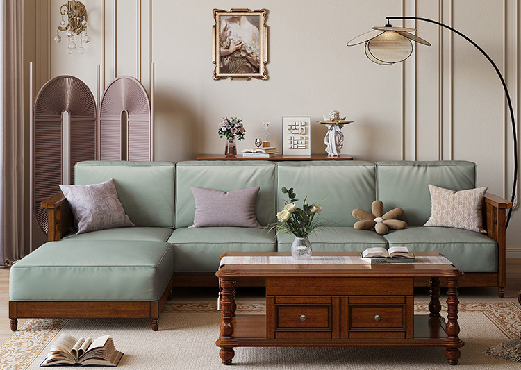 美式复古转角沙发 乡村简约实木真皮沙发 客厅直排贵妃沙发 美式复古转角沙发 乡村简约实木真皮沙发 客厅直排贵妃沙发