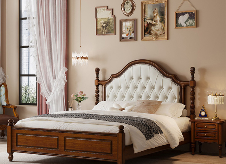 美式家具 美式乡村复古实木床 软包双人床家用轻奢简约储物床