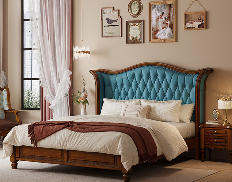 美式家具 美式轻奢实木床 复古软包简约奢华储物婚床